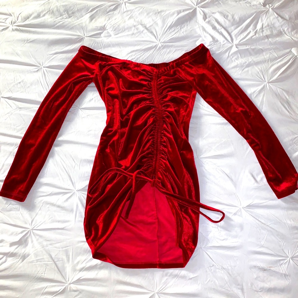 Red Velvet Off Shoulder Dress